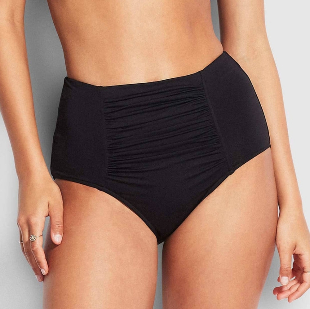Seafolly High Waisted Pant Swim Brief Black Bottoms 10 NWT